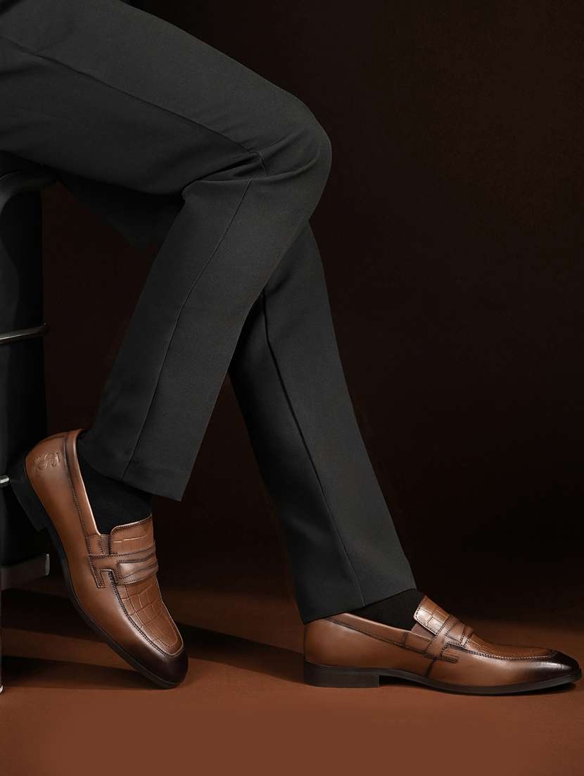 men textured slip on formal shoes - 22379773 -  Standard Image - 1