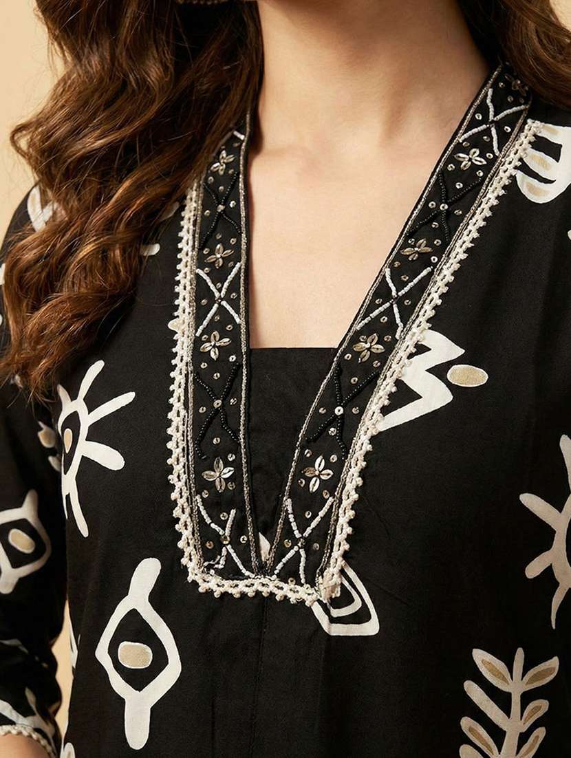 women printed three quarter sleeve kurta pant set - 22379781 -  Standard Image - 1