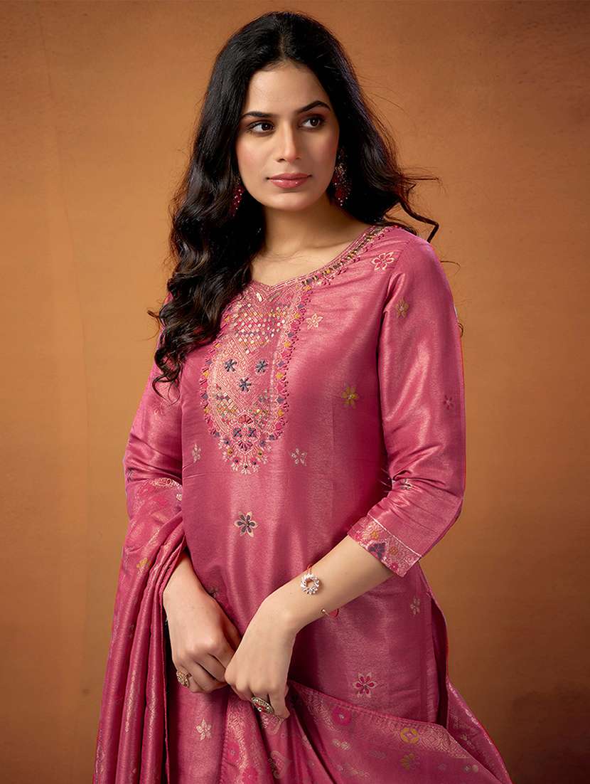 women printed three quarter sleeve kurta pant with dupatta set - 22379785 -  Standard Image - 1