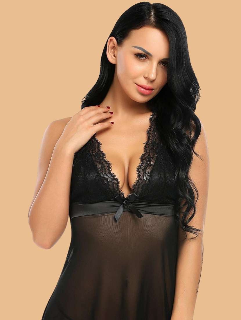 women self designed sleeveless lace babydoll - 22379787 -  Standard Image - 1