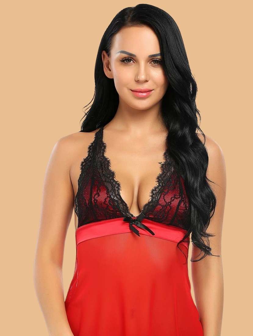 women self designed sleeveless lace babydoll - 22379788 -  Standard Image - 1