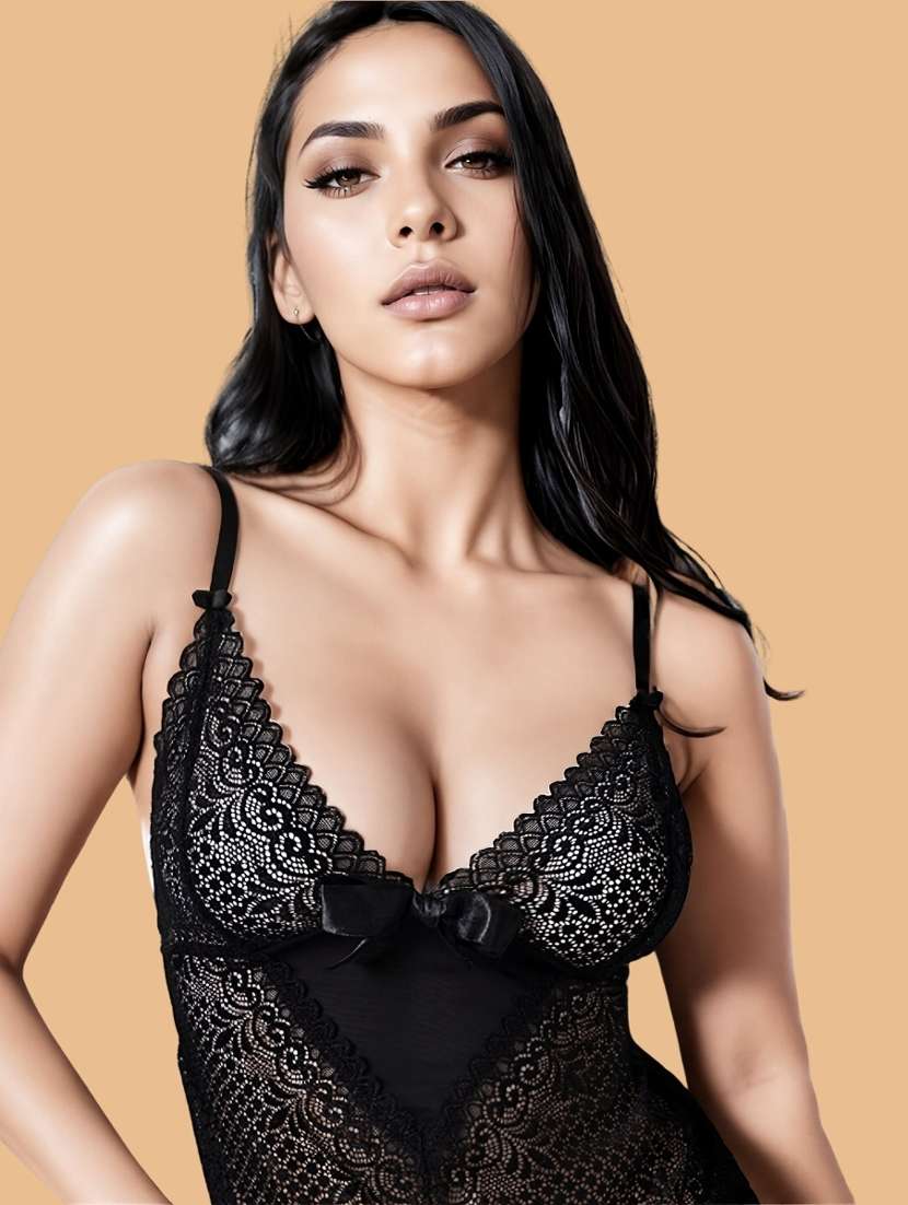 women self designed sleeveless lace babydoll - 22379798 -  Standard Image - 1