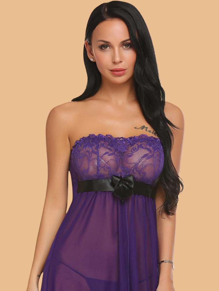 women self designed sleeveless lace babydoll - 22379806 -  Standard Image - 1