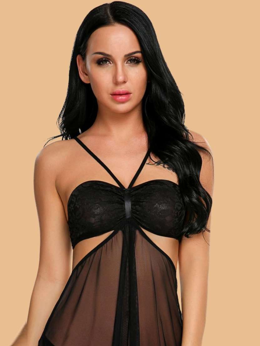women self designed sleeveless lace babydoll - 22379807 -  Standard Image - 1