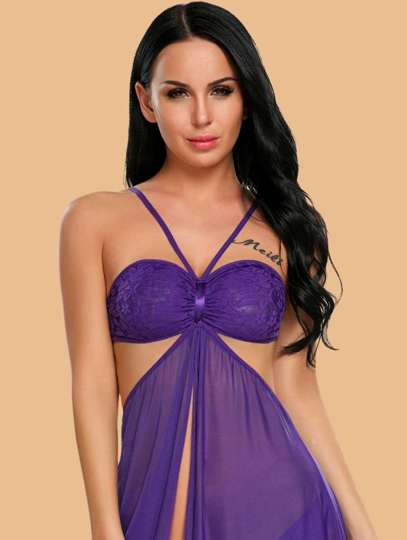 Women Self Designed Sleeveless Lace Babydoll - 22379809 -  Standard Image - 1