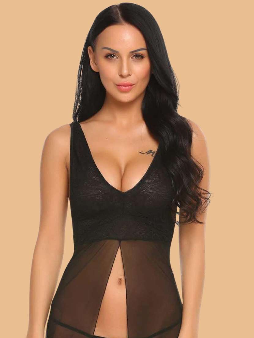 women self designed sleeveless lace babydoll - 22379812 -  Standard Image - 1