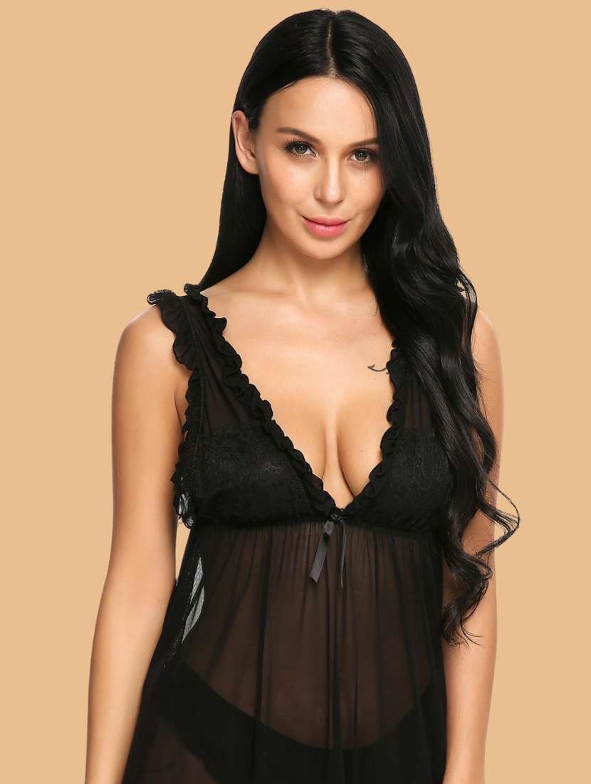 women self designed sleeveless lace babydoll - 22379816 -  Standard Image - 1