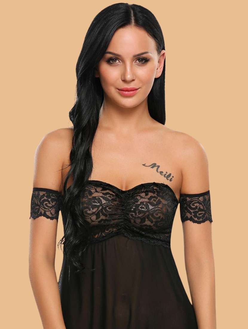 women self designed sleeveless lace babydoll - 22379829 -  Standard Image - 1