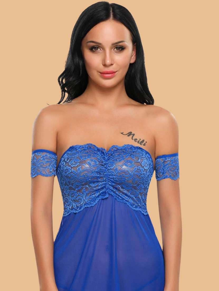 women self designed sleeveless lace babydoll - 22379832 -  Standard Image - 1