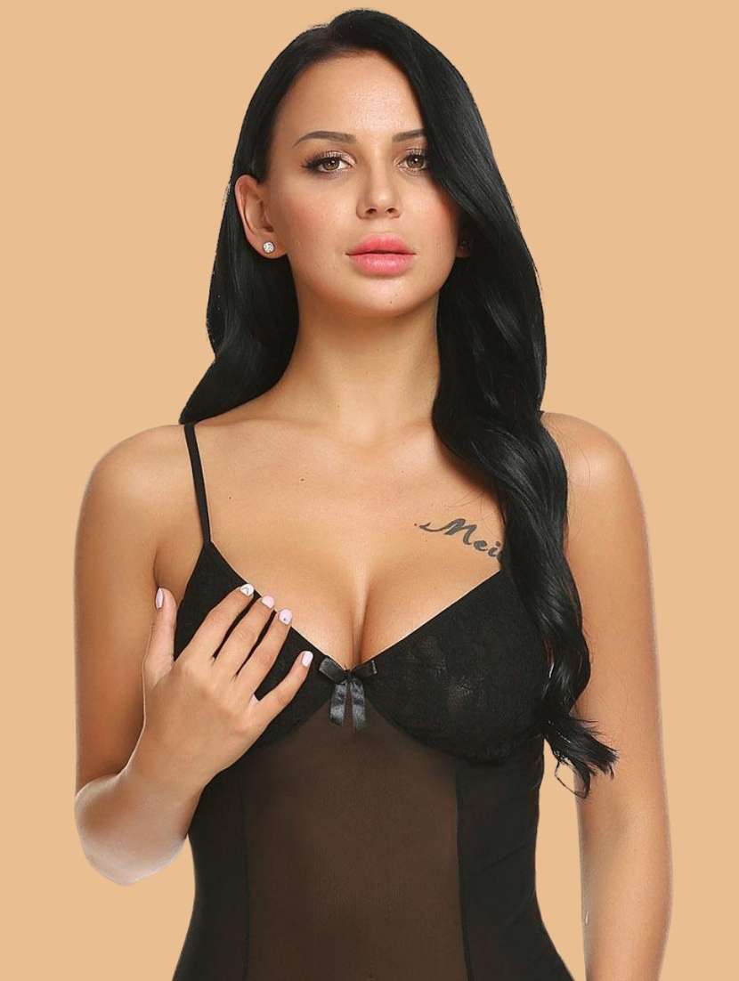 women self designed sleeveless lace babydoll - 22379839 -  Standard Image - 1