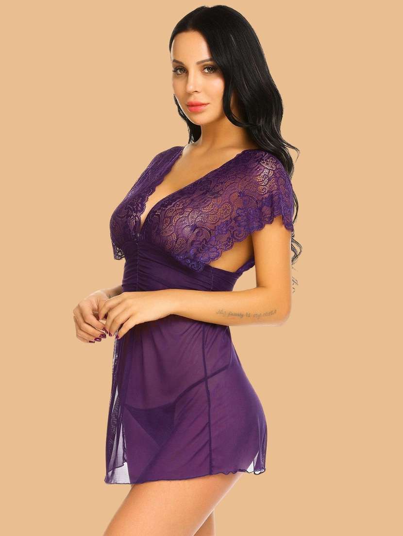 women self designed sleeveless lace babydoll - 22379847 -  Standard Image - 1
