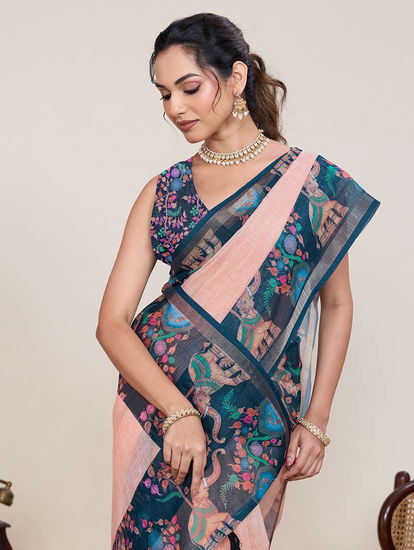 women printed casual wear saree with blouse - 22379862 -  Standard Image - 1