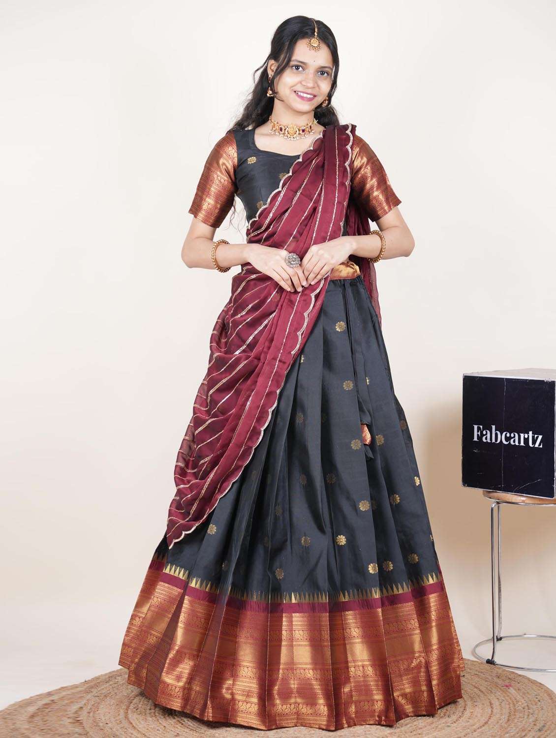 black silk flared lehenga - 22379893 -  Standard Image - 1