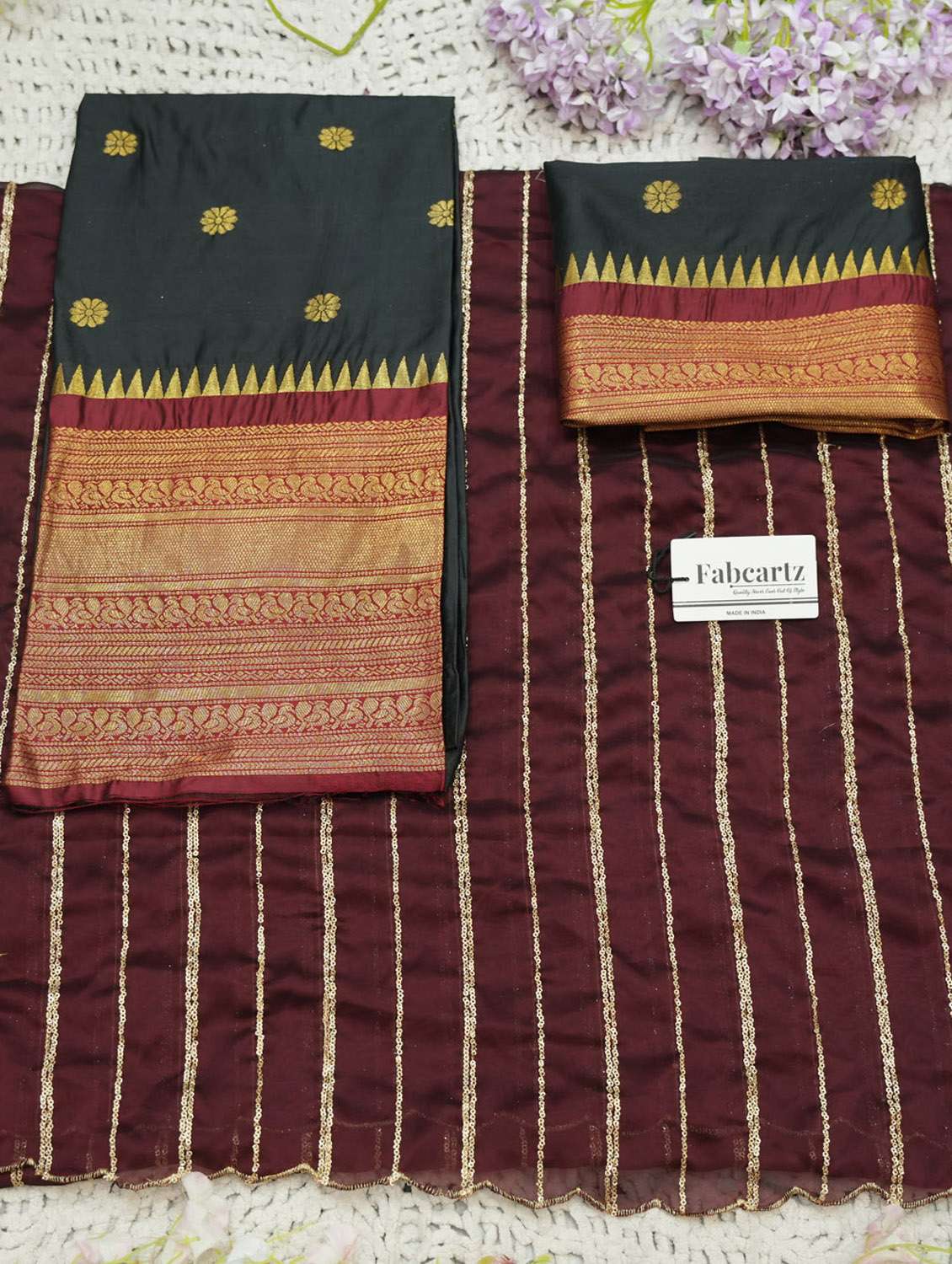 black silk flared lehenga - 22379893 -  Standard Image - 4