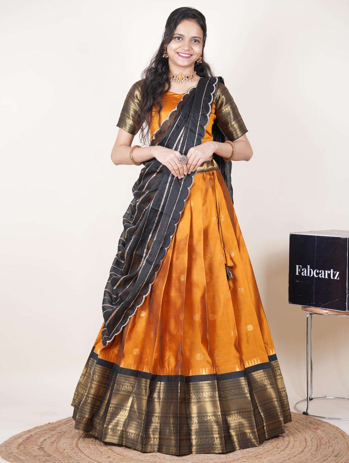 yellow silk flared lehenga - 22379895 -  Standard Image - 1