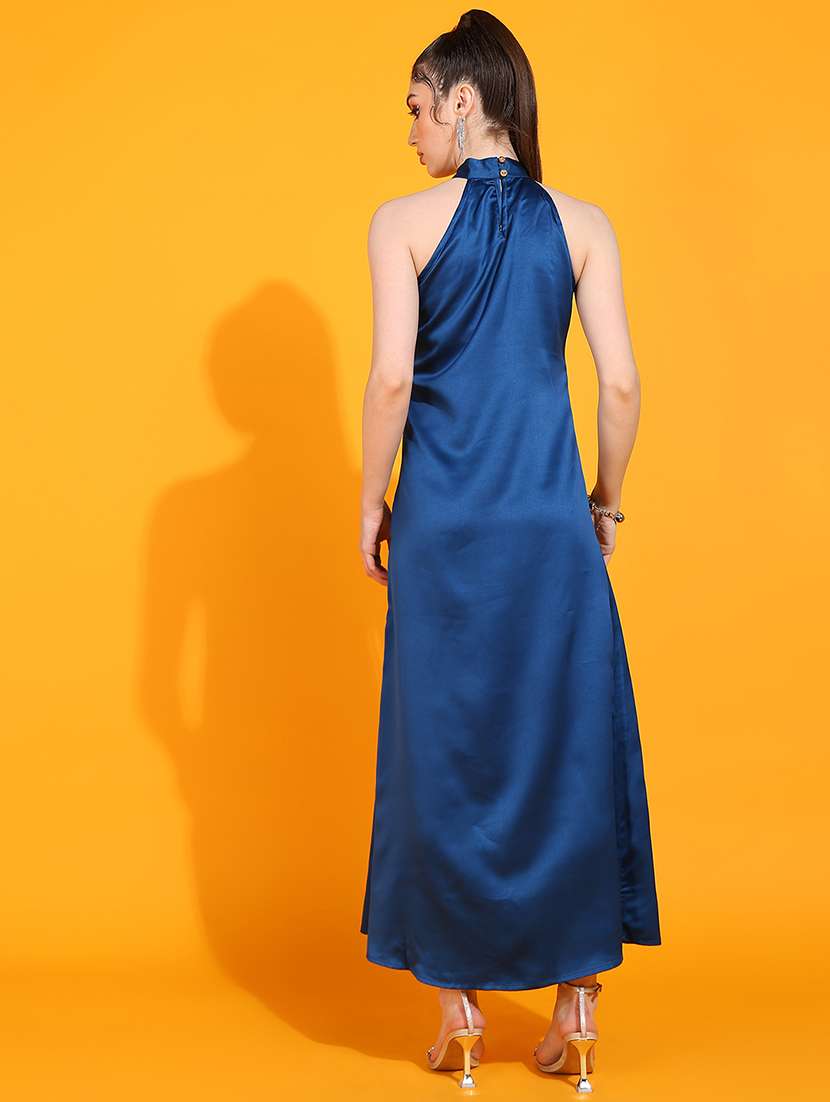 women solid halter neck sleeveless a-line dress - 22379937 -  Standard Image - 4