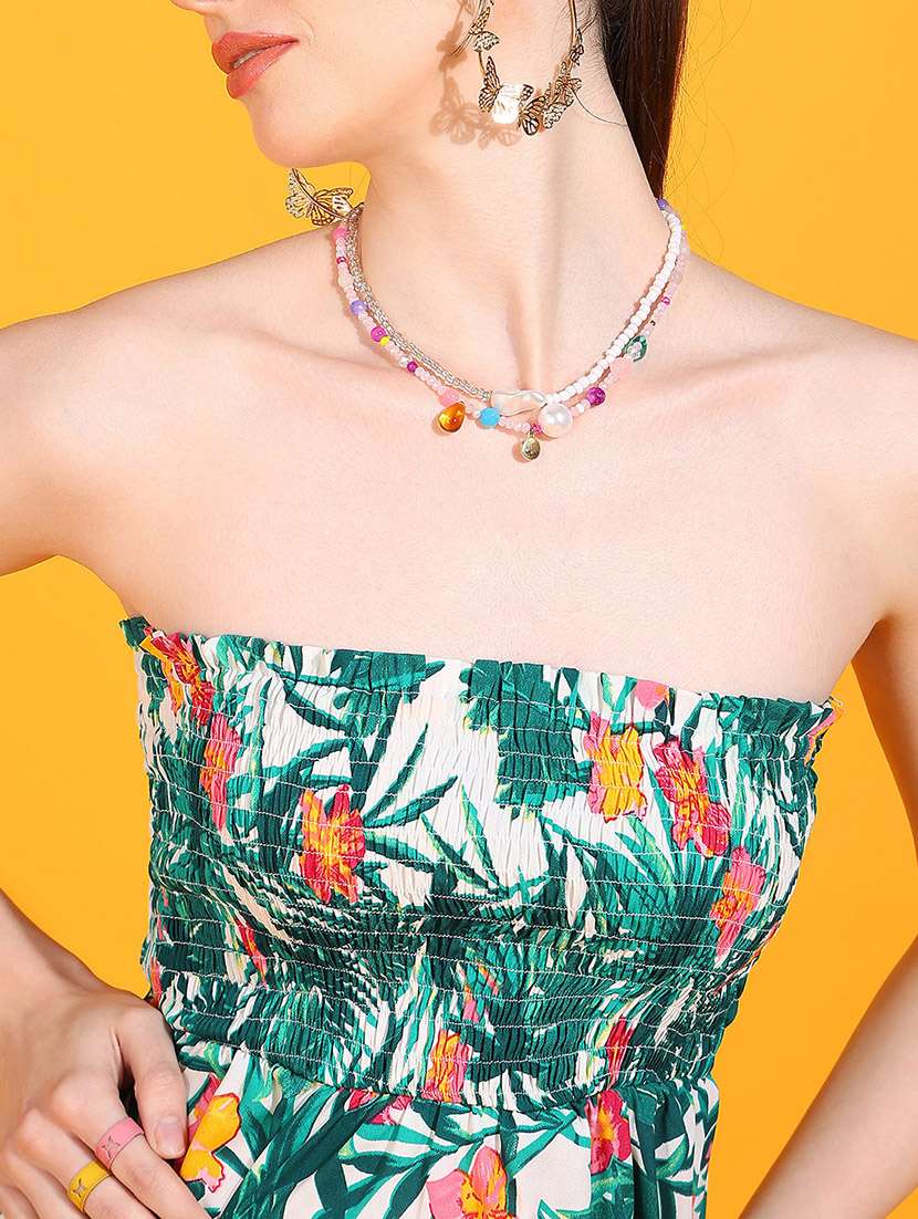 Women Tropical Print Strapless Tube A-line Dress - 22379944 -  Standard Image - 1