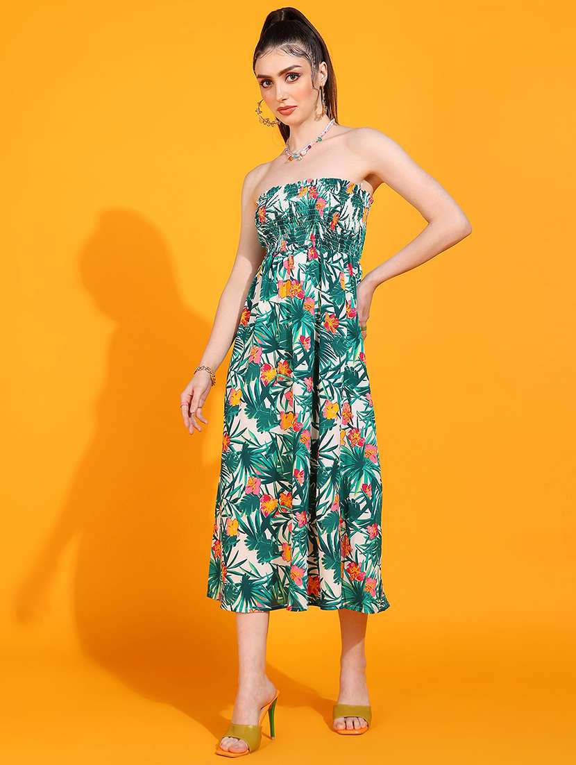 Women Tropical Print Strapless Tube A-line Dress - 22379944 -  Standard Image - 4