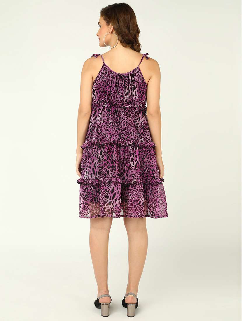 women animal print shoulder strap tiered dress - 22379950 -  Standard Image - 4