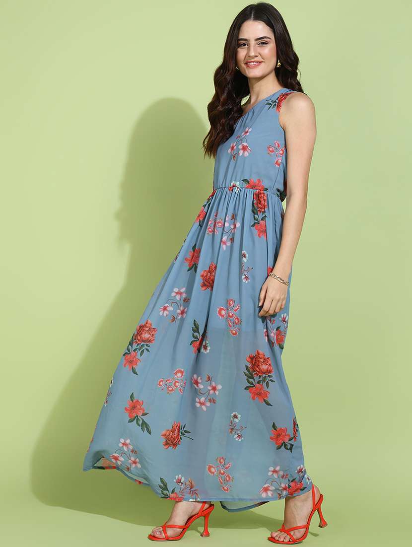 women floral print single shoulder a-line dress