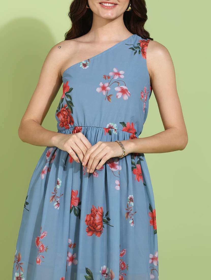 women floral print single shoulder a-line dress - 22379969 -  Standard Image - 1