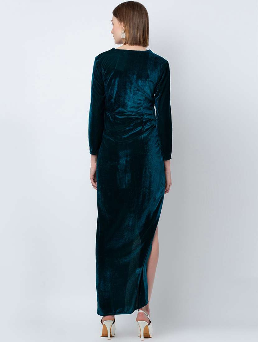 women solid long sleeve high slit dress - 22380012 -  Standard Image - 4