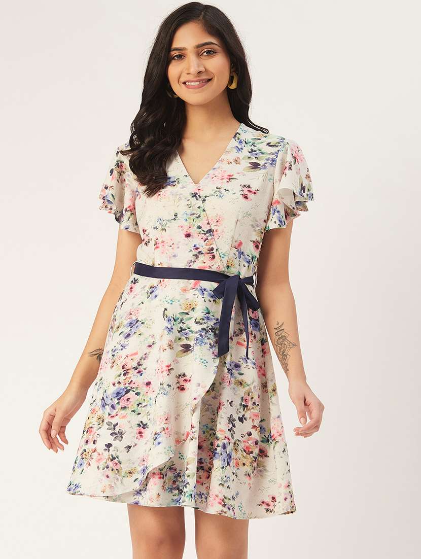 women floral print short sleeve a-line dress