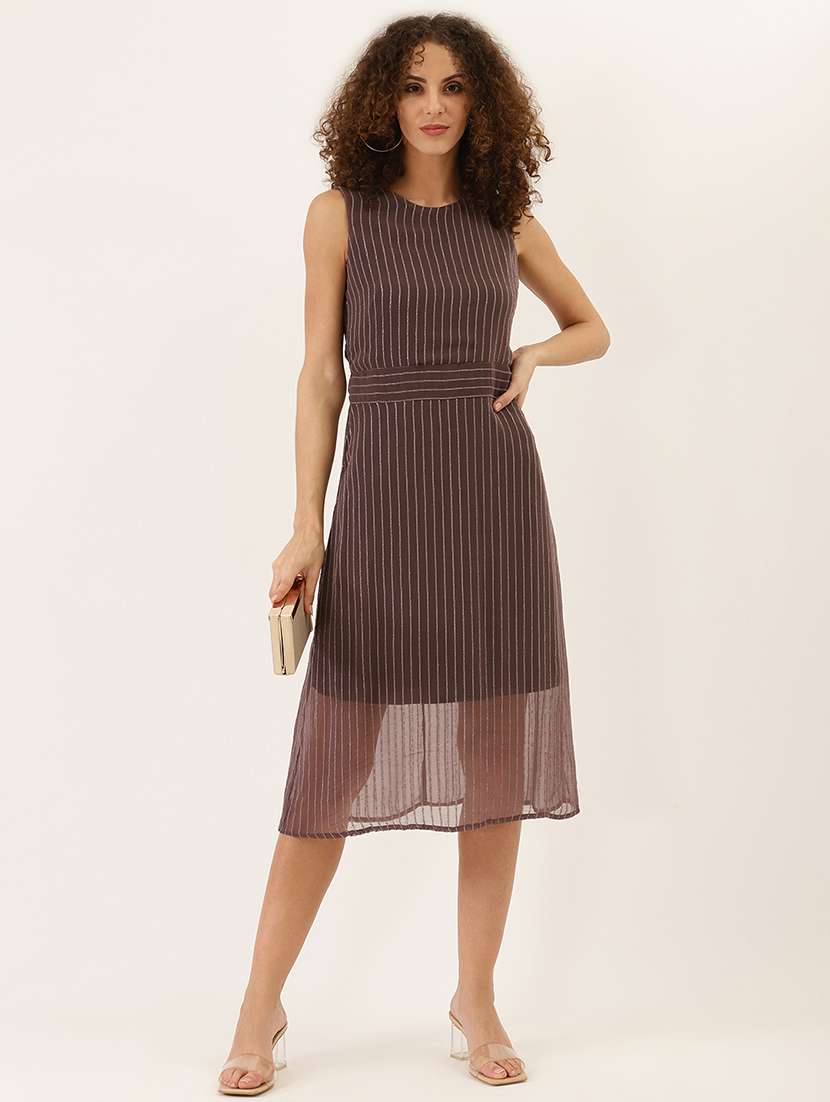women striped sleeveless a-line dress