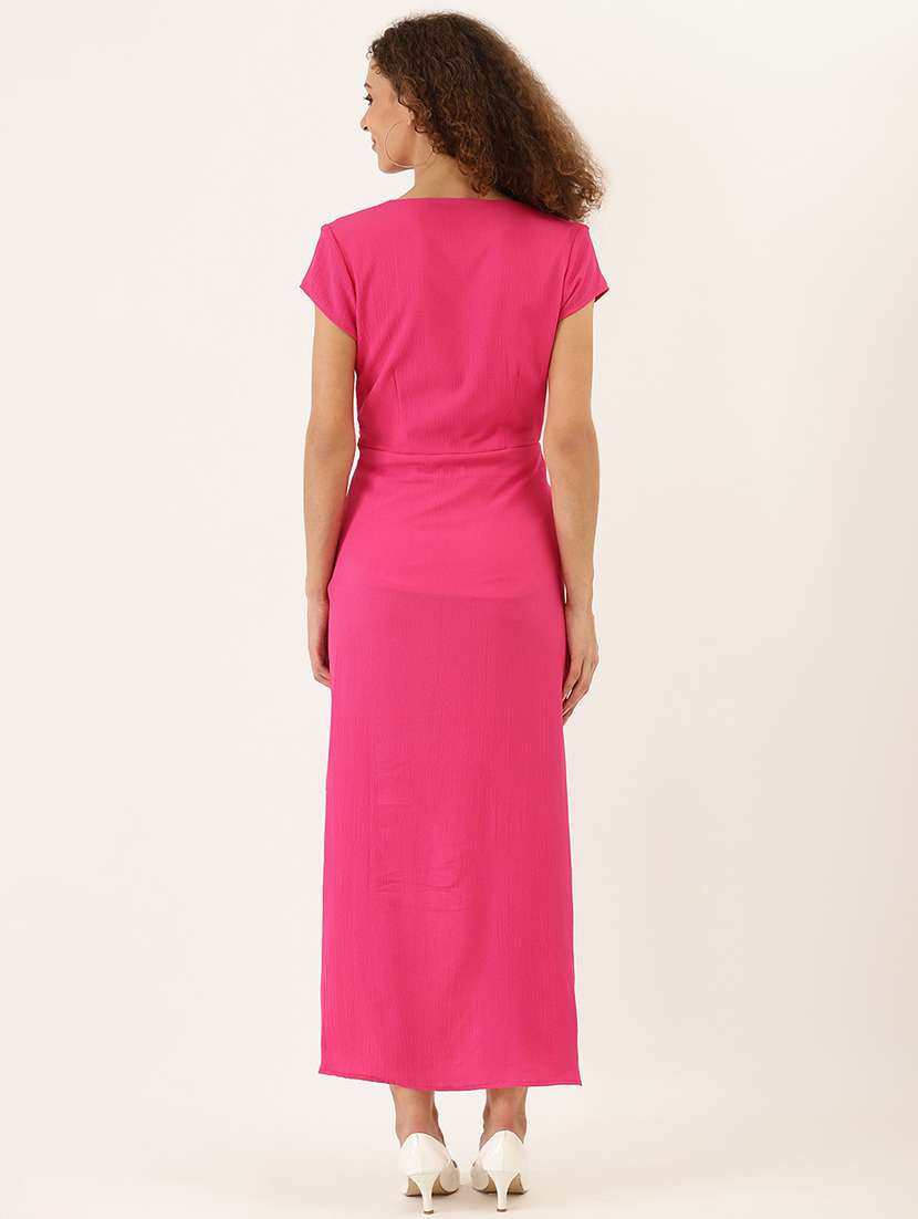 women solid short sleeve high slit sheath dress - 22380027 -  Standard Image - 4