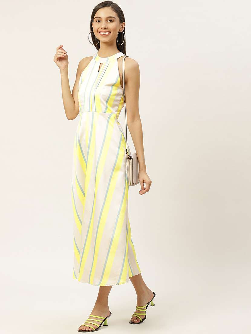 women striped halter neck a-line dress