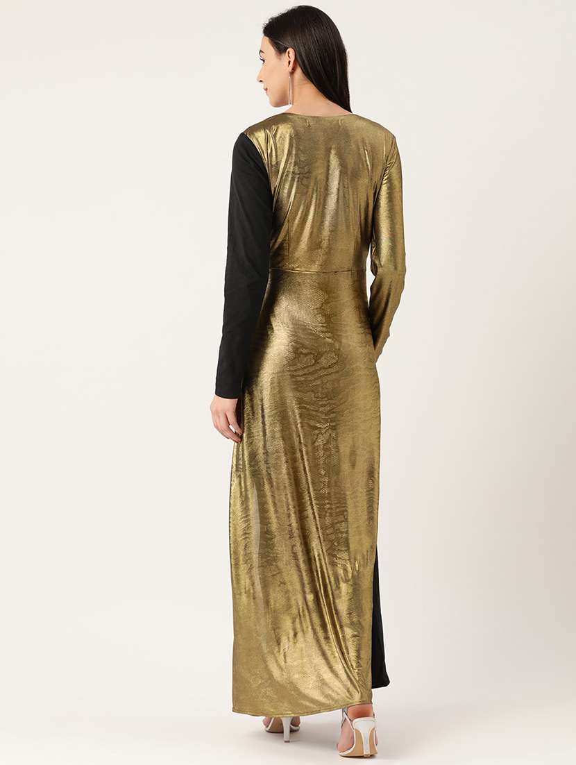 Women Color Blocked Long Sleeve Wrap Dress - 22380043 -  Standard Image - 4