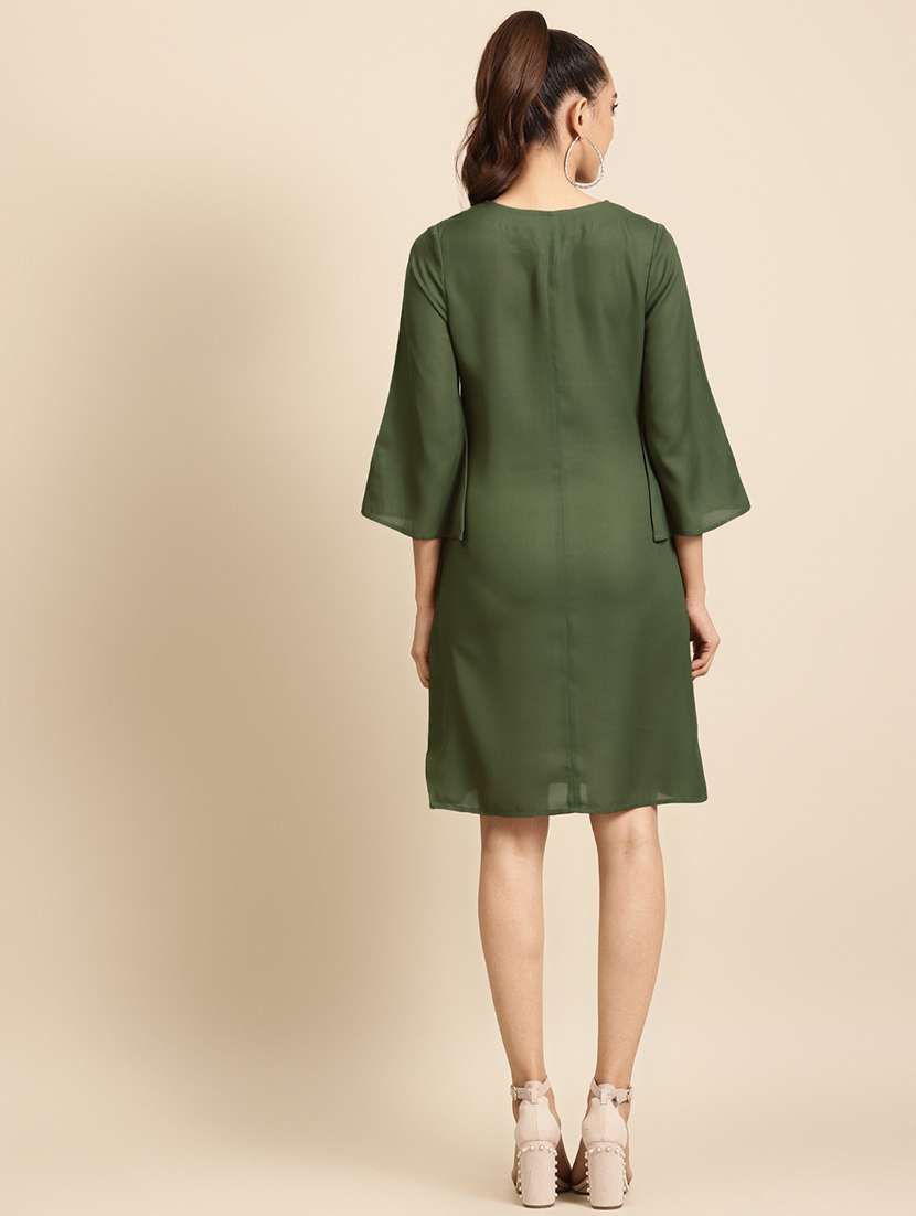 women solid three quarter sleeve a-line dress - 22380048 -  Standard Image - 4