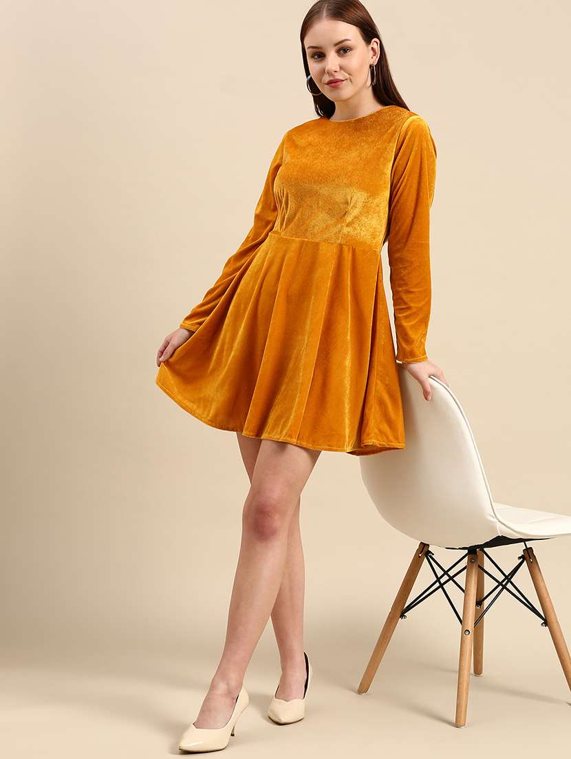 women solid long sleeve a-line dress - 22380073 -  Standard Image - 4