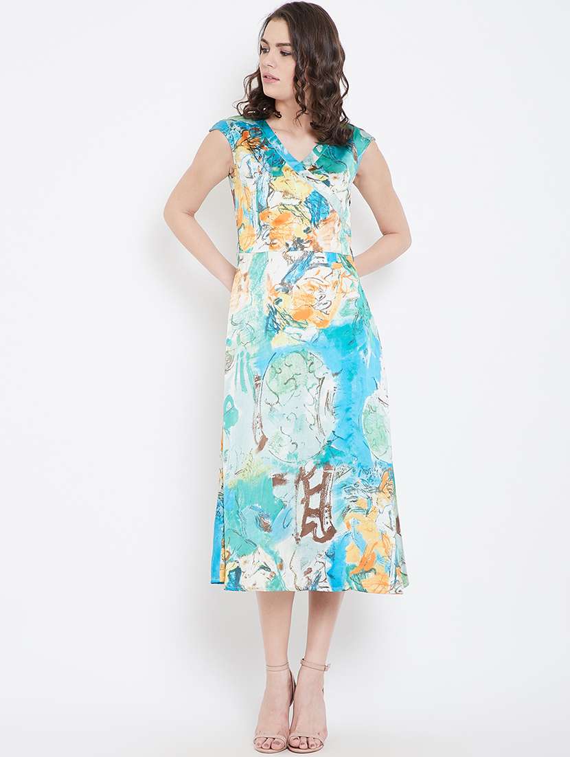women printed cap sleeve a-line dress - 22380107 -  Standard Image - 1