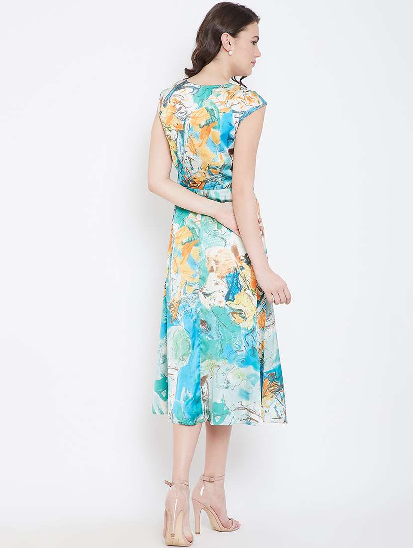 women printed cap sleeve a-line dress - 22380107 -  Standard Image - 4
