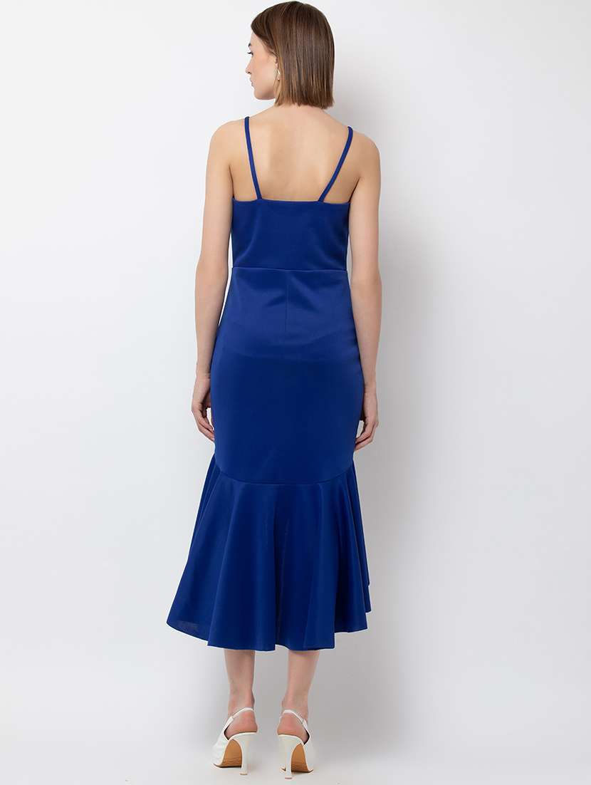 women solid shoulder strap asymmetric dress - 22380121 -  Standard Image - 4