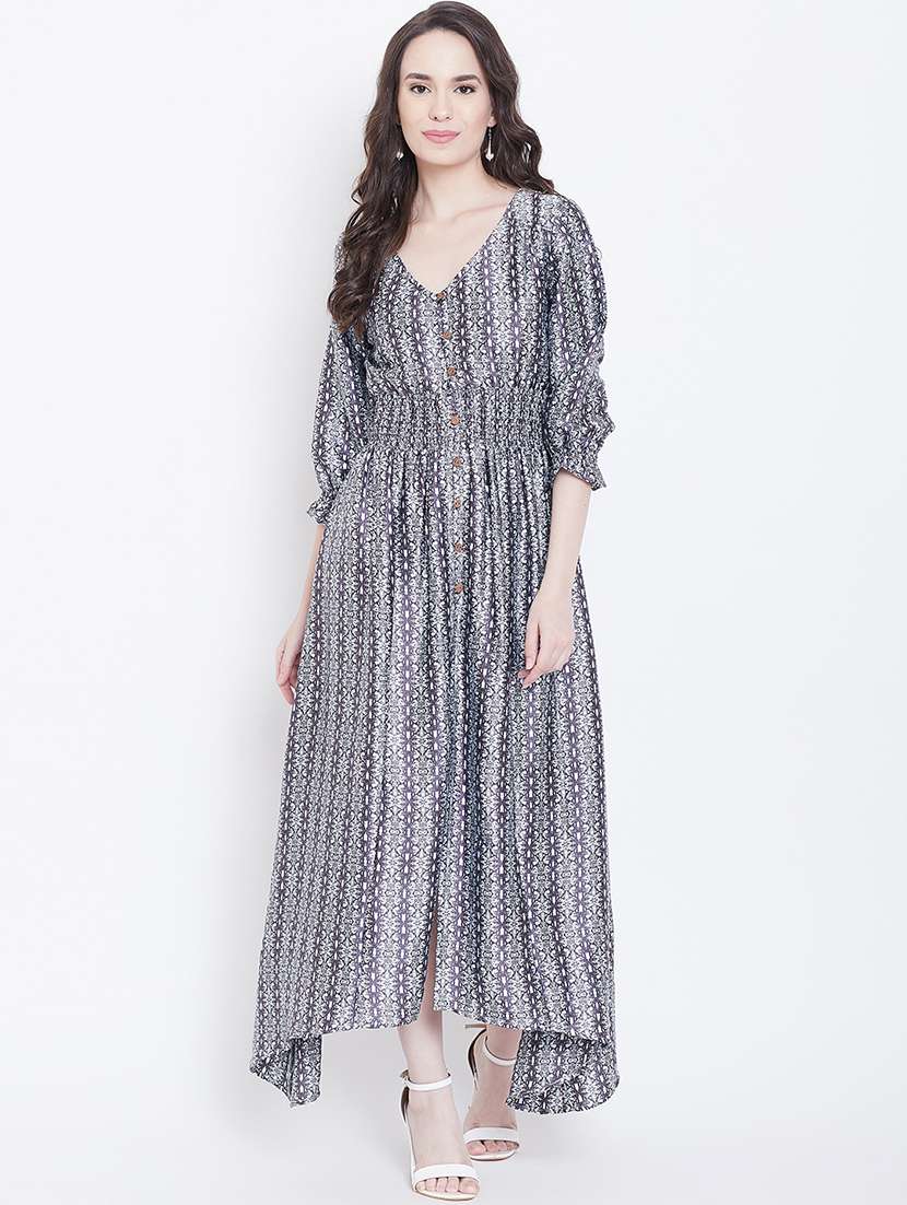 women printed three quarter sleeve asymmetric dress
