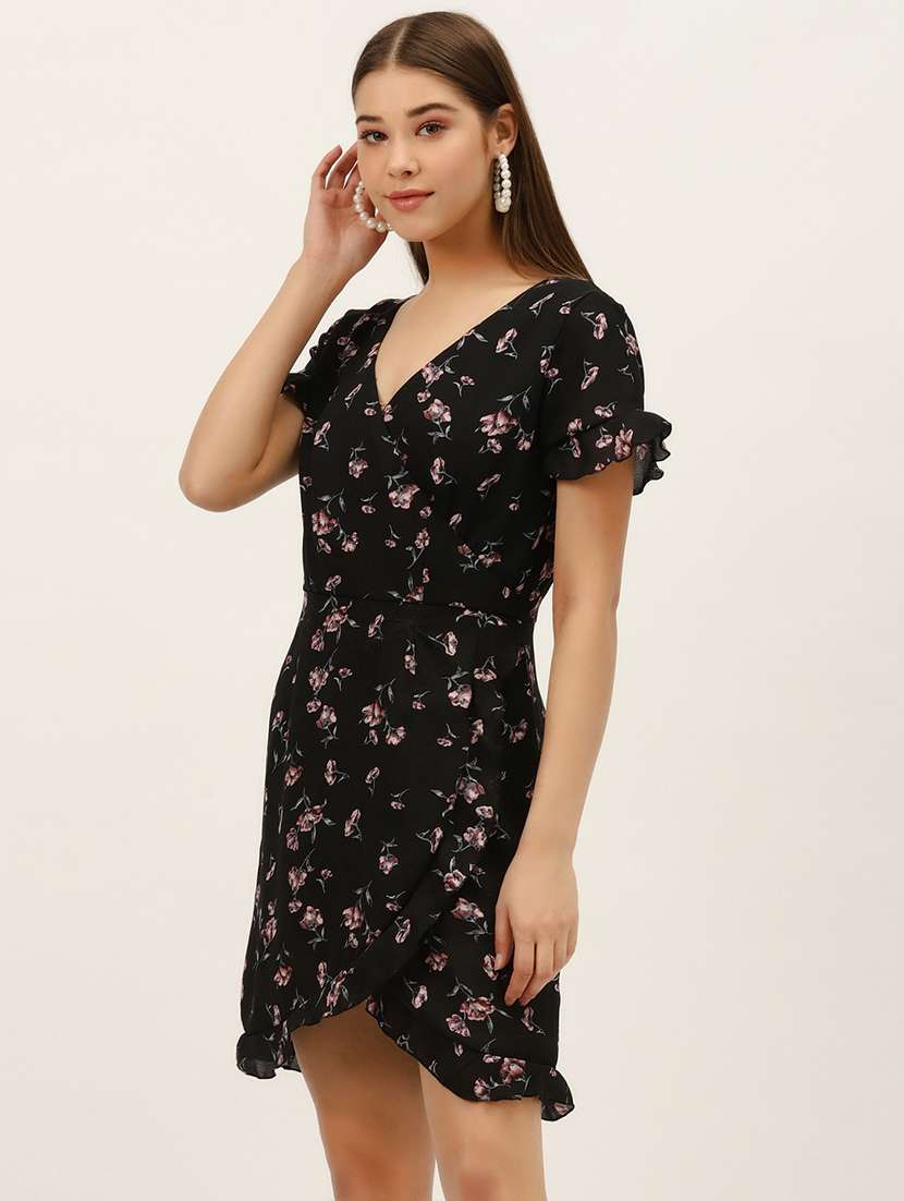 women floral print short sleeve sheath dress