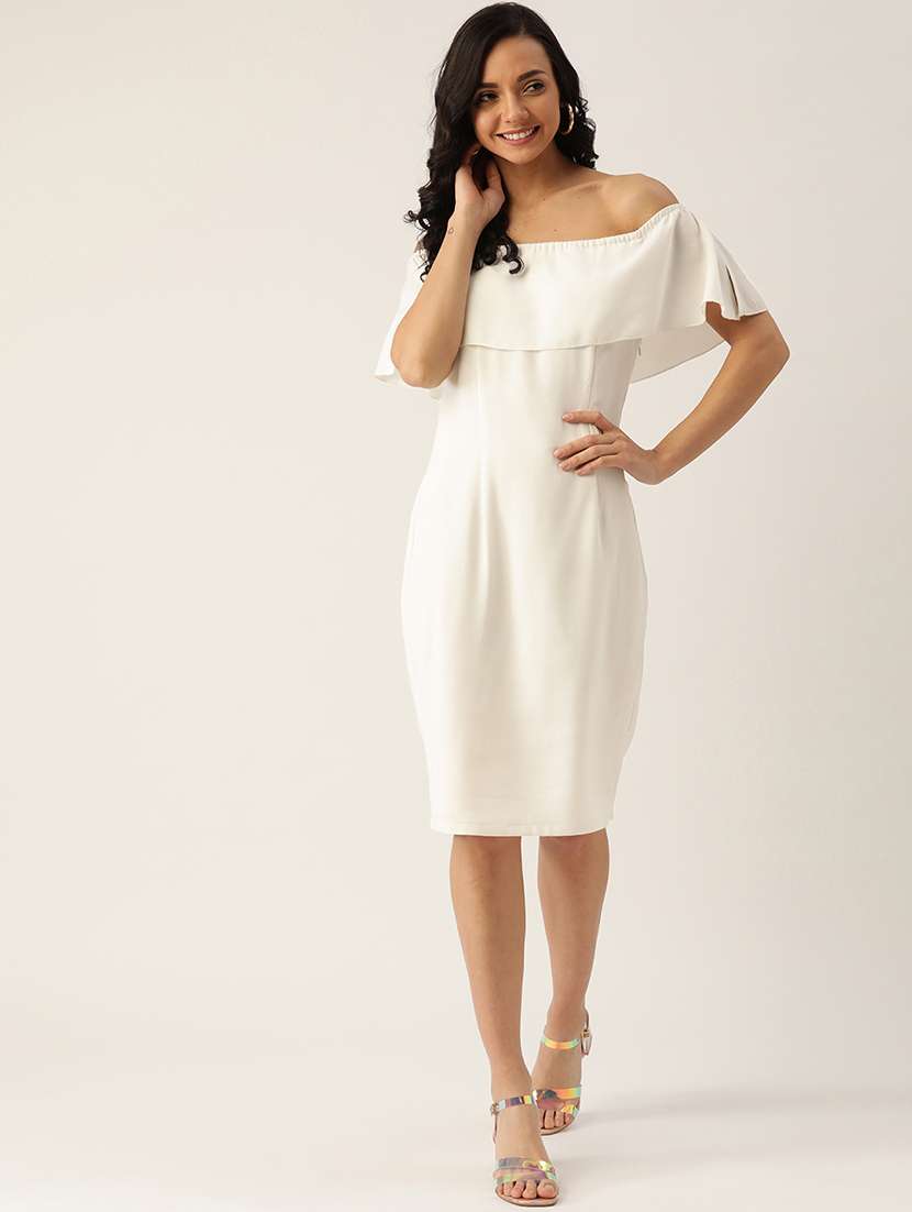 women solid off shoulder a-line dress