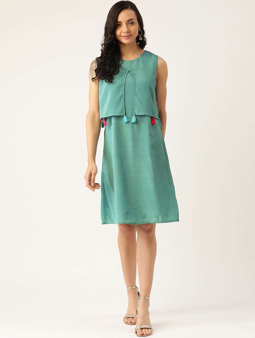 women solid sleeveless a-line dress