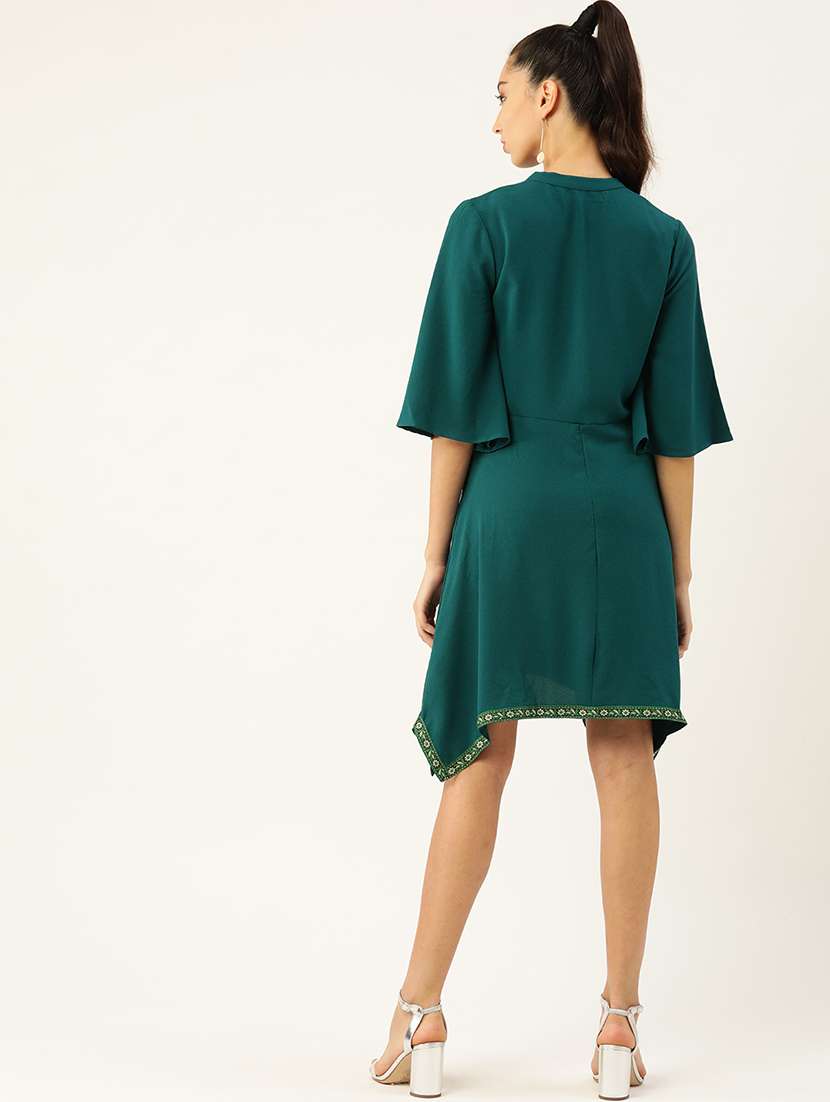 women solid bell sleeve asymmetric dress - 22380152 -  Standard Image - 4