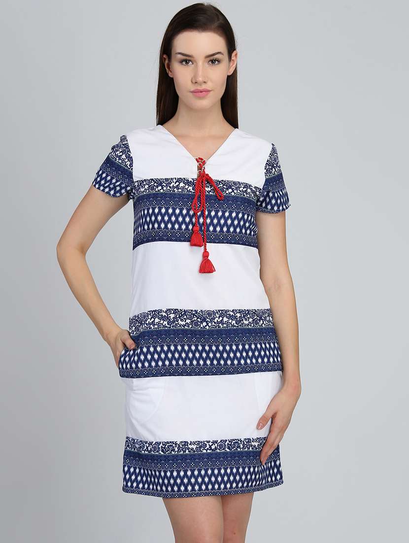 women printed short sleeve a-line dress