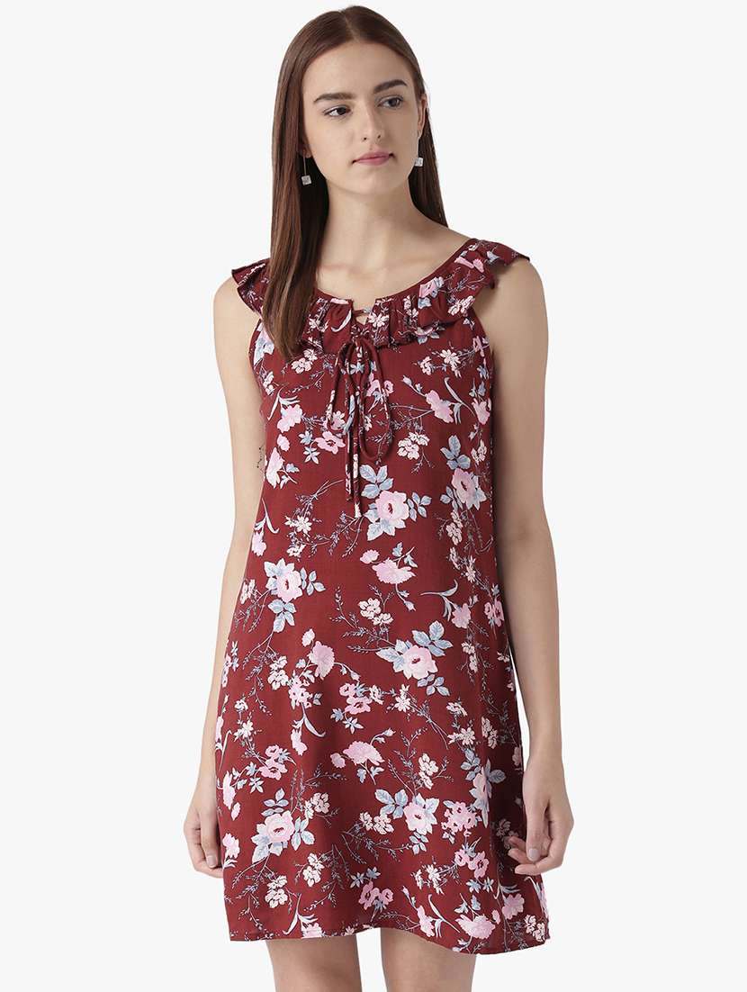 women floral print sleeveless a-line dress