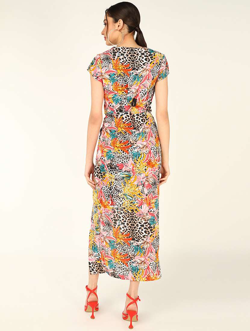 women printed short sleeve high slit sheath dress - 22380283 -  Standard Image - 4