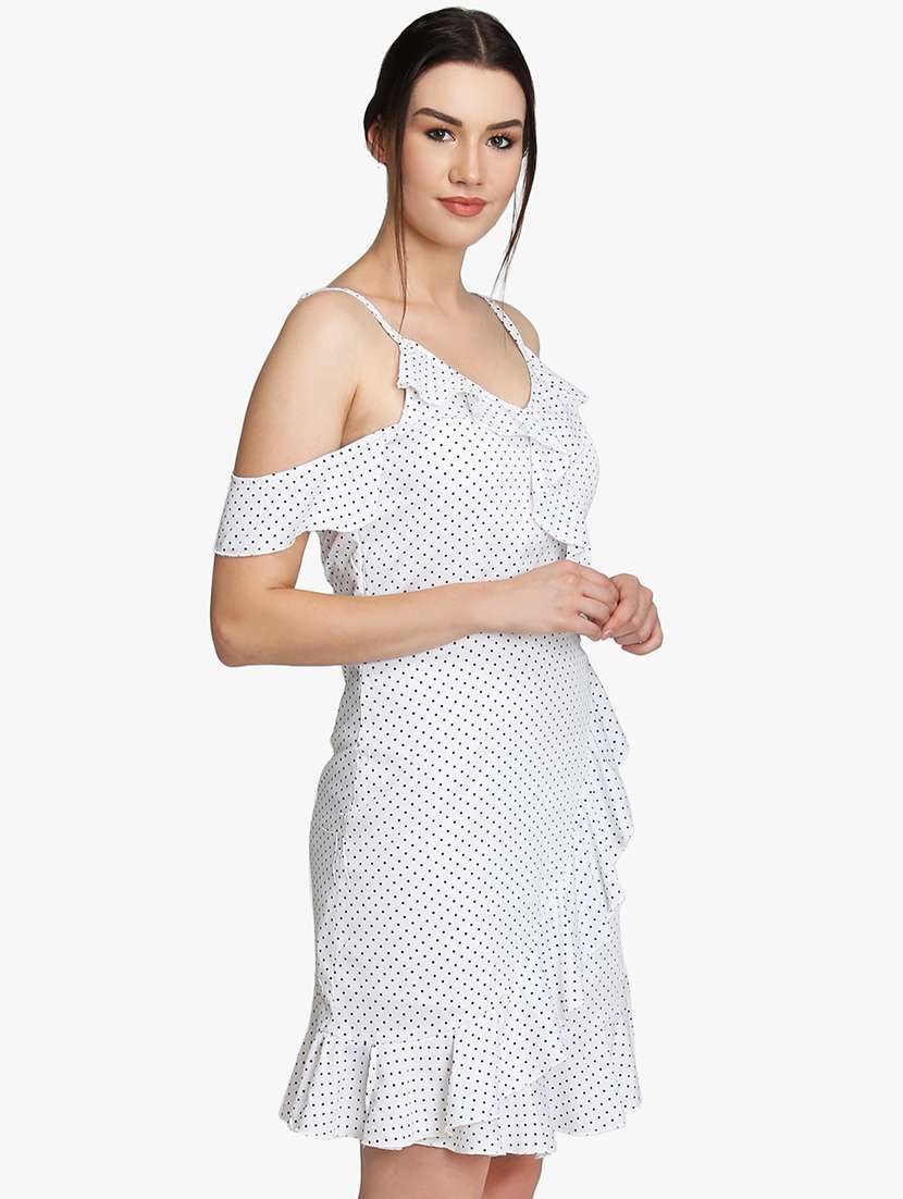 women polka doted shoulder strap ruffle dress - 22380332 -  Standard Image - 1