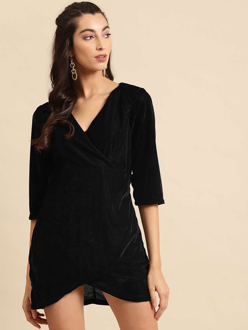 women solid three quarter sleeve sheath dress 