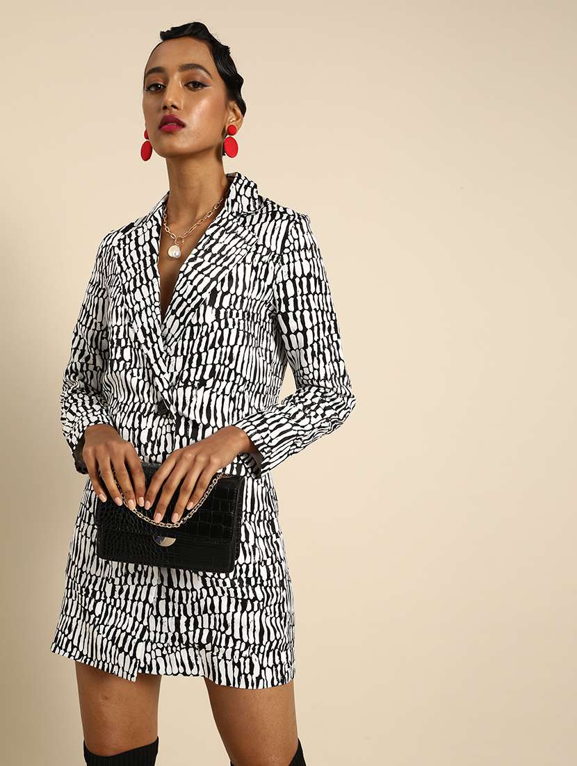 women printed long sleeve coat dress