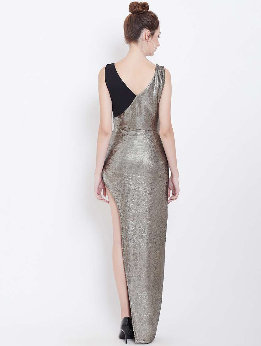 women sequined sleeveless high slit dress - 22380419 -  Standard Image - 4