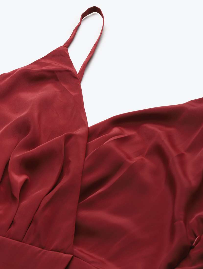 women solid shoulder strap high slit dress - 22380503 -  Standard Image - 1