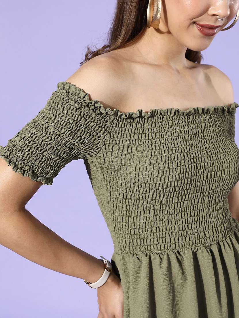 women solid off shoulder short sleeve a-line dress - 22380551 -  Standard Image - 4